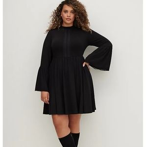 MOCK NECK MINI SKATER DRESS JERSEY BLACK